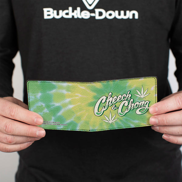 Buckle Down Bi-Fold Wallet - CHEECH & CHONG Title Logo With Bud Leaf Tie Dye Greens/White