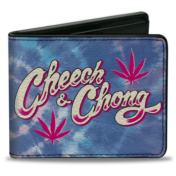 buckle down Bi-Fold Wallet - CHEECH & CHONG Title Logo with Bud Leaf Tie Dye Blues/Pinks/White