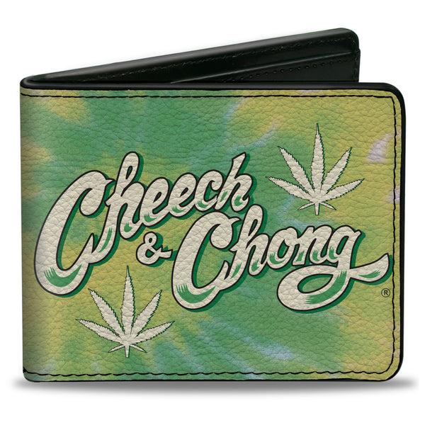 buckle down Bi-Fold Wallet - CHEECH & CHONG Title Logo with Bud Leaf Tie Dye Greens/White
