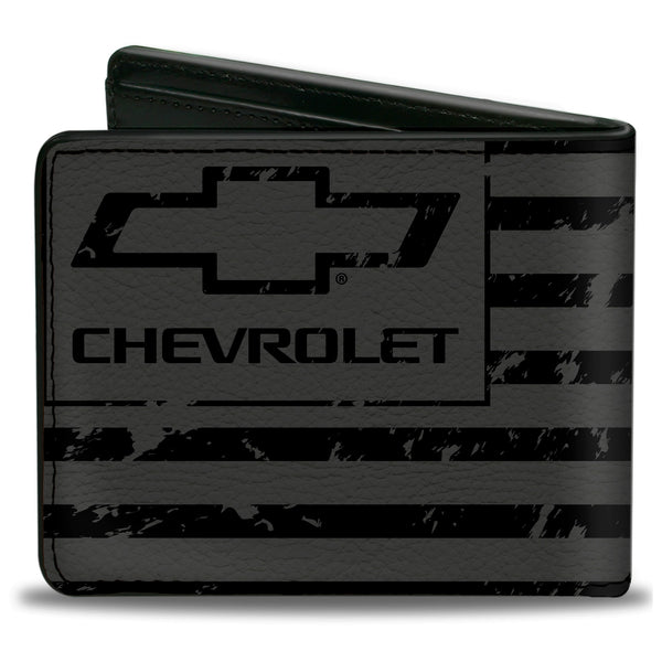 Buckle Down Bi-Fold Wallet - CHEVROLET Bowtie Americana Flag Weathered Gray Black