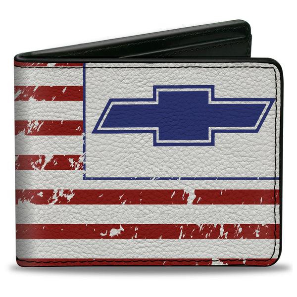 buckle down Bi-Fold Wallet - Chevrolet Bowtie Americana Flag Weathered White Red Blue