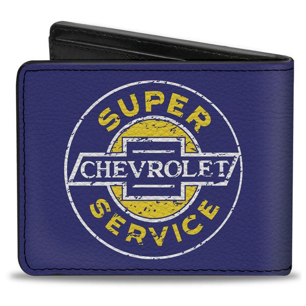 Buckle Down Bi-Fold Wallet - CHEVROLET SUPER SERVICE Logo Blue White Yellow