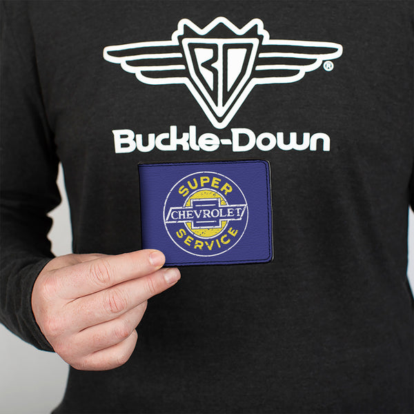 Buckle Down Bi-Fold Wallet - CHEVROLET SUPER SERVICE Logo Blue White Yellow