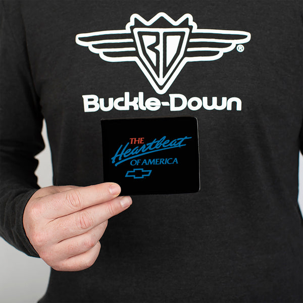 Buckle Down Bi-Fold Wallet - Chevy Bowtie THE HEARTBEAT OF AMERICA Black White Red Blue
