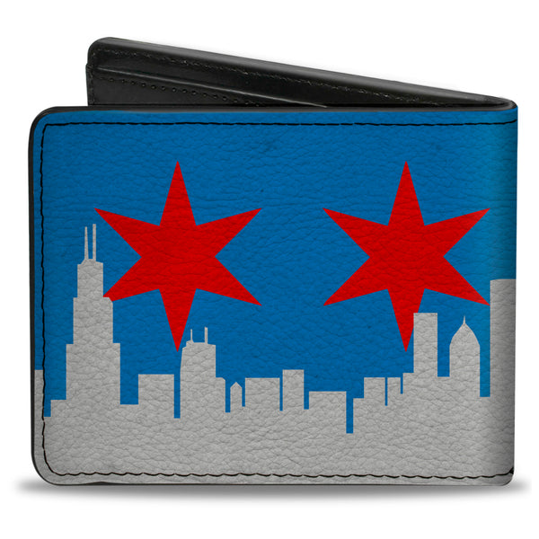 Buckle Down Bi-Fold Wallet - Chicago Skyline Flag Distressed Black White Red