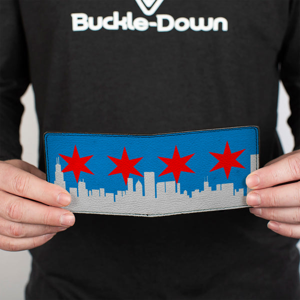 Buckle Down Bi-Fold Wallet - Chicago Skyline Flag Distressed Black White Red