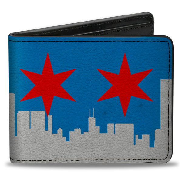 buckle down Bi-Fold Wallet - Chicago Skyline Flag Distressed Black White Red