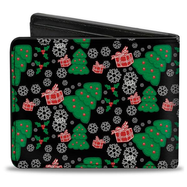 Buckle Down Bi-Fold Wallet - Christmas Collage Black White Green Red