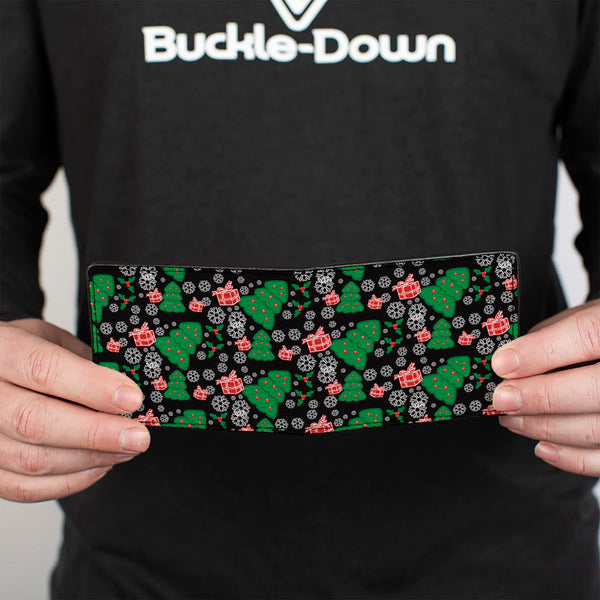 Buckle Down Bi-Fold Wallet - Christmas Collage Black White Green Red