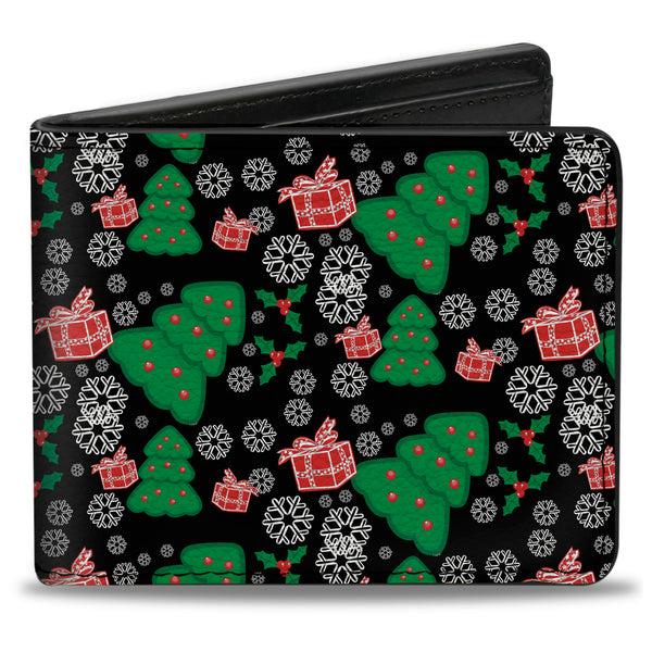 buckle down Bi-Fold Wallet - Christmas Collage Black White Green Red