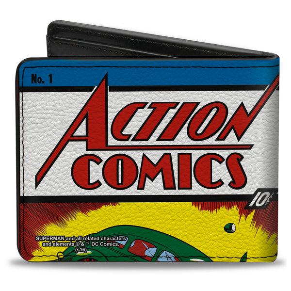 Buckle Down Bi-Fold Wallet - Classic ACTION COMICS Issue #1 Superman Lifting Car Cover Pose