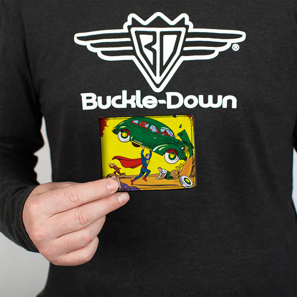 Buckle Down Bi-Fold Wallet - Classic ACTION COMICS Issue #1 Superman Lifting Car Cover Pose