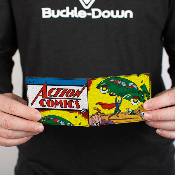 Buckle Down Bi-Fold Wallet - Classic ACTION COMICS Issue #1 Superman Lifting Car Cover Pose