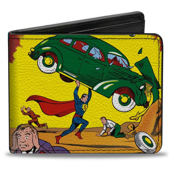 buckle down Bi-Fold Wallet - Classic ACTION COMICS Issue #1 Superman Lifting Car Cover Pose