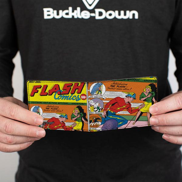Buckle Down Bi-Fold Wallet - Classic FLASH COMICS Issue #1 Introducing Flash Cover Pose