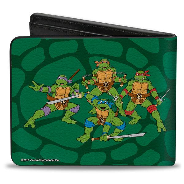 Buckle Down Bi-Fold Wallet - Classic TEENAGE MUTANT NINJA TURTLES Group Faces + Pose Turtle Shell Black Green