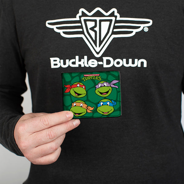 Buckle Down Bi-Fold Wallet - Classic TEENAGE MUTANT NINJA TURTLES Group Faces + Pose Turtle Shell Black Green
