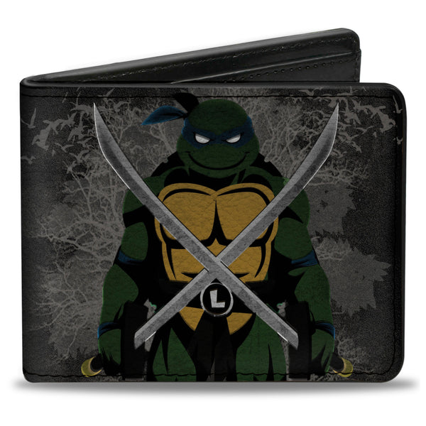 buckle down Bi-Fold Wallet - Classic TMNT Leonardo Crossed Katana Dark Pose Black/Grays