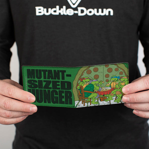 Buckle Down Bi-Fold Wallet - Classic TMNT Ninja Turtles Pizza Party + MUTANT SIZED HUNGER Green Black