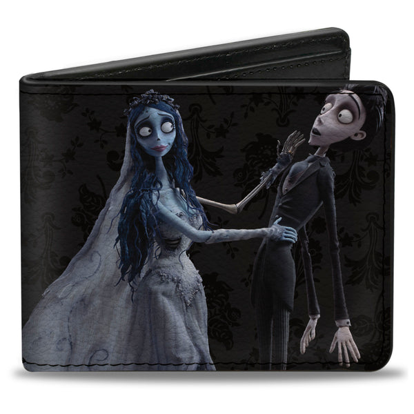 buckle down Bi-Fold Wallet - Corpse Bride Emily Victor Pose + Logo Grays Black White