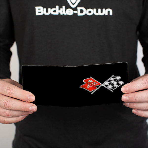 Buckle Down Bi-Fold Wallet - Corvette C3 Crossed Flags Logo Black
