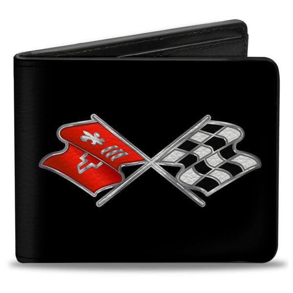 buckle down Bi-Fold Wallet - Corvette C3 Crossed Flags Logo Black