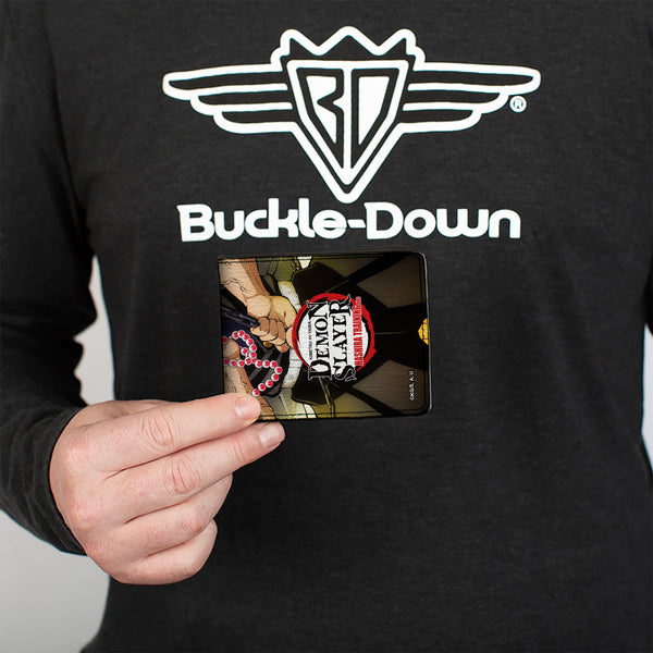 Buckle Down Bi-Fold Wallet - DEMON SLAYER Gyomei Himejima Beads Chain Pose And Title Logo