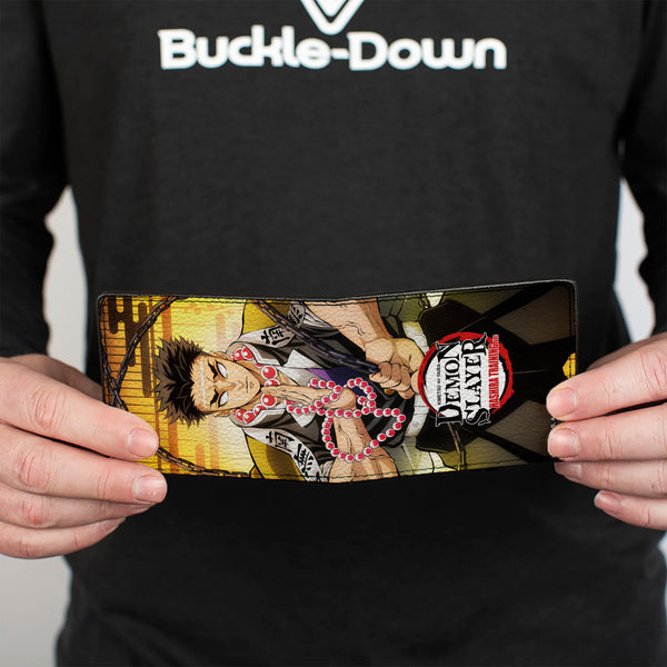 Buckle Down Bi-Fold Wallet - DEMON SLAYER Gyomei Himejima Beads Chain Pose And Title Logo