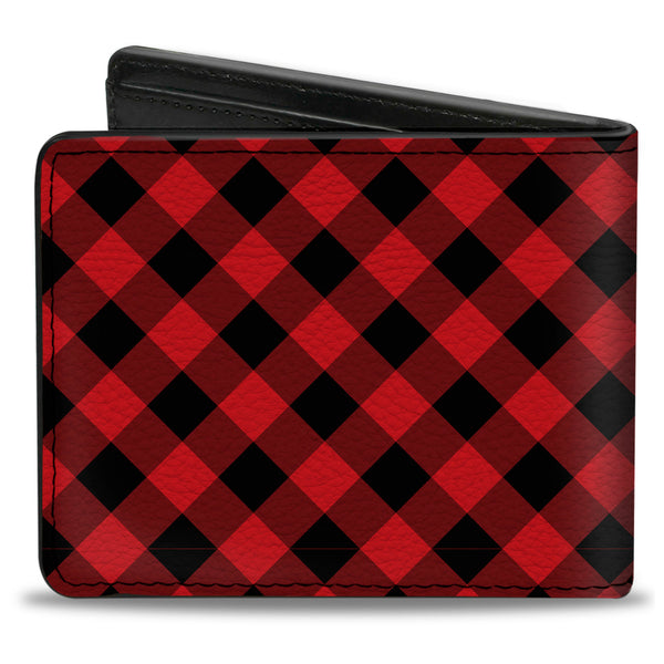 Buckle Down Bi-Fold Wallet - Diagonal Buffalo Plaid Black Red