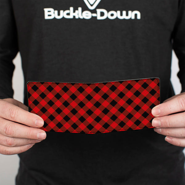 Buckle Down Bi-Fold Wallet - Diagonal Buffalo Plaid Black Red
