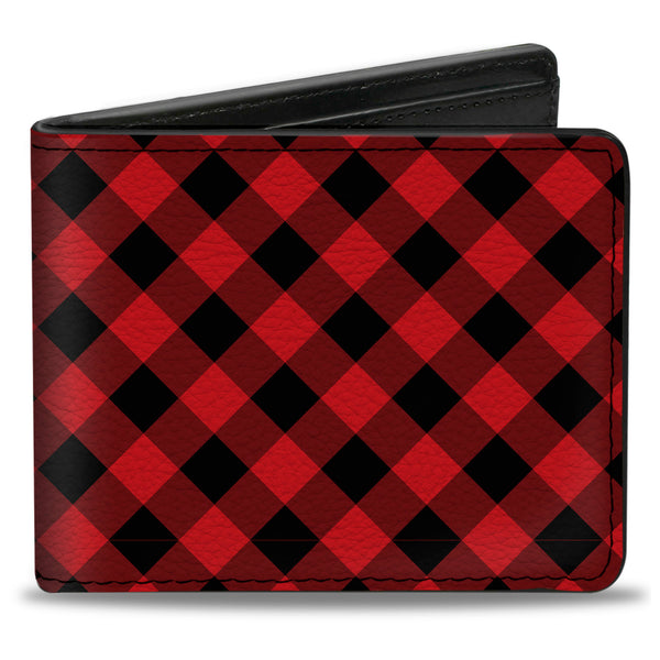 buckle down Bi-Fold Wallet - Diagonal Buffalo Plaid Black Red