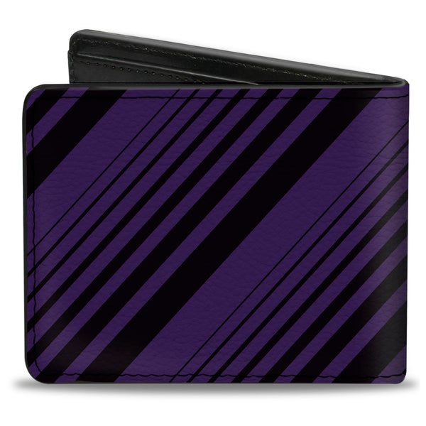 Buckle Down Bi-Fold Wallet - Diagonal Stripes Black Purple