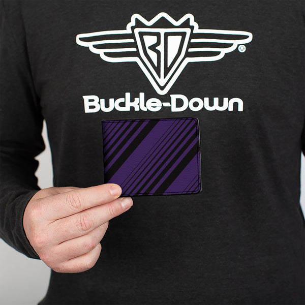 Buckle Down Bi-Fold Wallet - Diagonal Stripes Black Purple