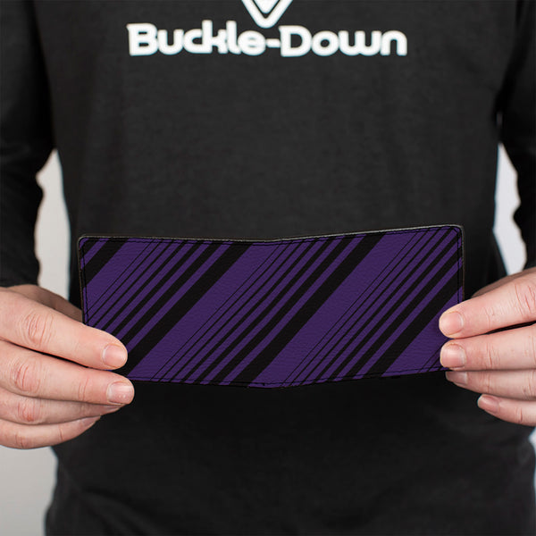 Buckle Down Bi-Fold Wallet - Diagonal Stripes Black Purple