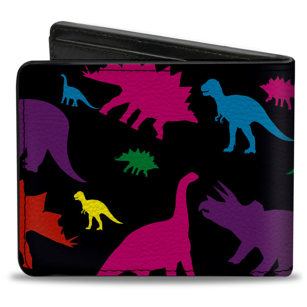 Buckle Down Bi-Fold Wallet - Dinosaur Silhouette Black Multi Color