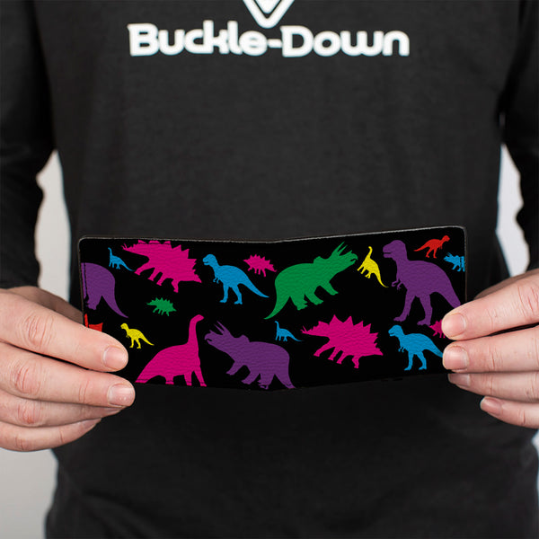 Buckle Down Bi-Fold Wallet - Dinosaur Silhouette Black Multi Color