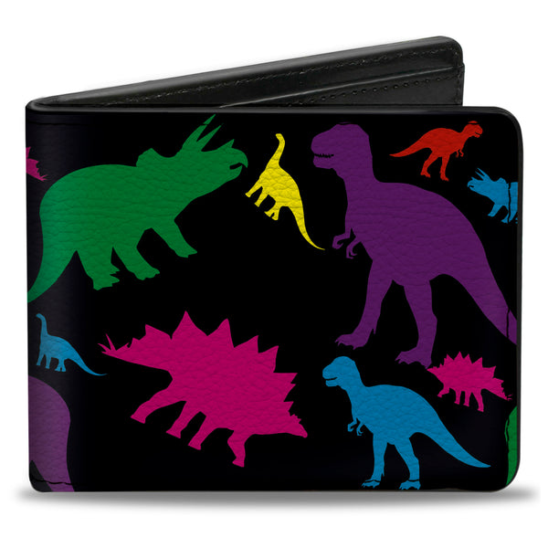 buckle down Bi-Fold Wallet - Dinosaur Silhouette Black Multi Color