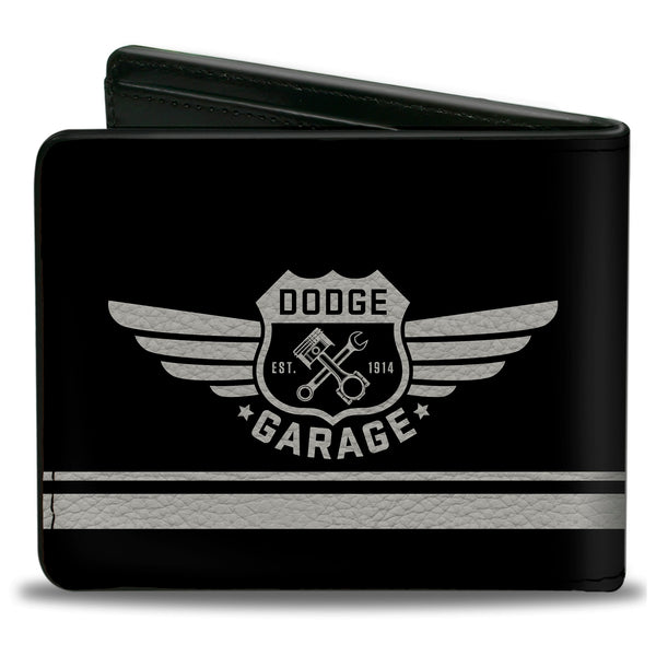 Buckle Down Bi-Fold Wallet - DODGE GARAGE Emblem Stripe Black Light Gray