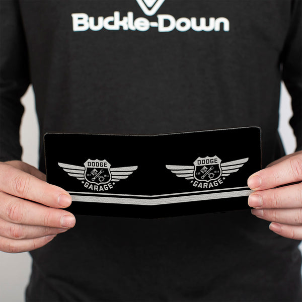 Buckle Down Bi-Fold Wallet - DODGE GARAGE Emblem Stripe Black Light Gray