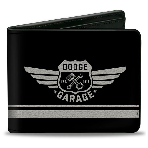 buckle down Bi-Fold Wallet - DODGE GARAGE Emblem Stripe Black Light Gray