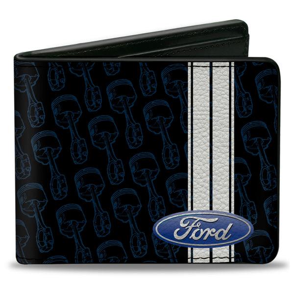 buckle down Bi-Fold Wallet - FORD Oval Stripe Piston Repeat Black Blue White