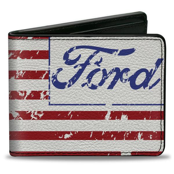 buckle down Bi-Fold Wallet - FORD Script Americana Flag Weathered White Red Blue