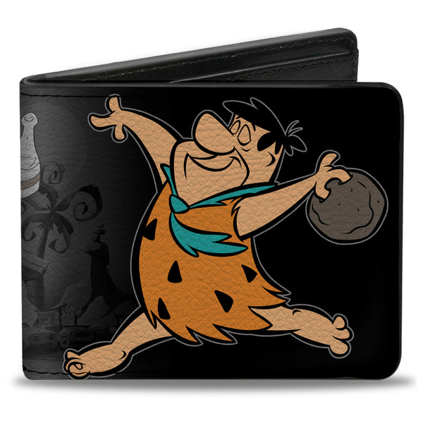 buckle down Bi-Fold Wallet - Fred Bowling Pose + BEDROCK BOWL Bowling Pins Black Grays