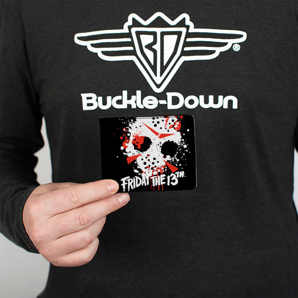 Buckle Down Bi-Fold Wallet - FRIDAY THE 13th Jason Mask 5 Splatter Black White Red