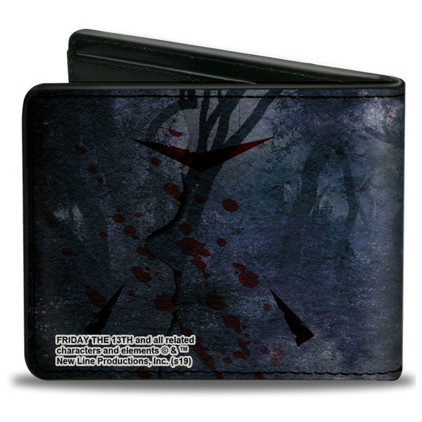 Buckle Down Bi-Fold Wallet - Friday The 13th WELCOME TO CAMP CRYSTAL LAKE Sign Trees Grays Blood Splatter