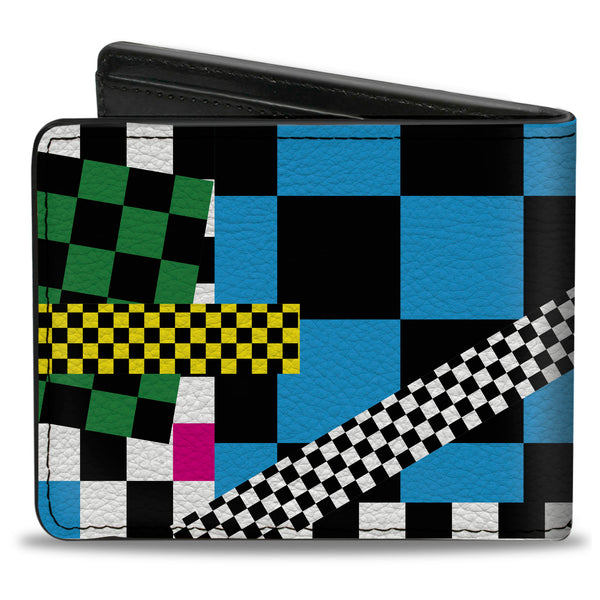 Buckle Down Bi-Fold Wallet - Funky Checkers Black White Neon