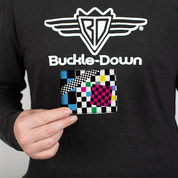 Buckle Down Bi-Fold Wallet - Funky Checkers Black White Neon
