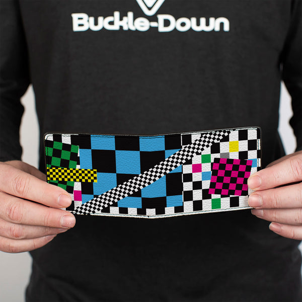 Buckle Down Bi-Fold Wallet - Funky Checkers Black White Neon