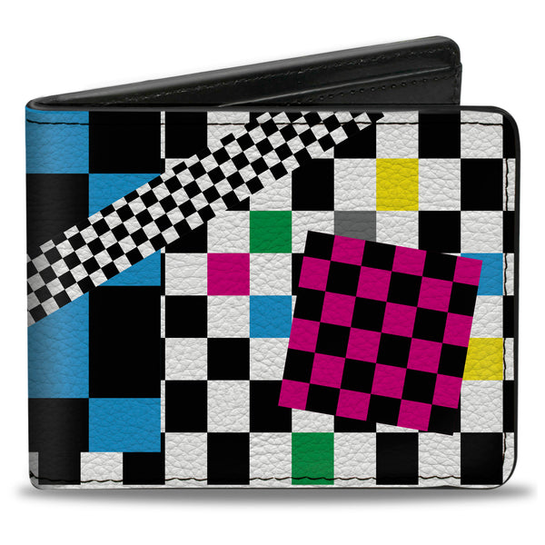 buckle down Bi-Fold Wallet - Funky Checkers Black White Neon