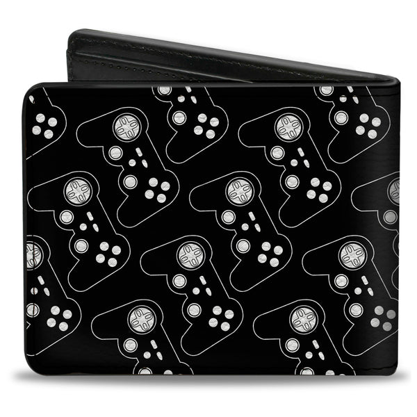 Buckle Down Bi-Fold Wallet - Gaming Controller Repeat Black White